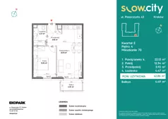 2 pokoje, mieszkanie 42,86 m², piętro 4, oferta nr E-70, Slow City - Etap E, Kraków, Prądnik Biały, ul. Piaszczysta 43