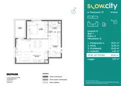 2 pokoje, mieszkanie 52,20 m², piętro 3, oferta nr D1-12, Slow City - Etap D, Kraków, Prądnik Biały, ul. Piaszczysta