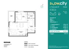 2 pokoje, mieszkanie 52,20 m², piętro 1, oferta nr D1-4, Slow City - Etap D, Kraków, Prądnik Biały, ul. Piaszczysta