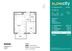 2 pokoje, mieszkanie 38,70 m², piętro 2, oferta nr D2-18, Slow City - Etap D, Kraków, Prądnik Biały, ul. Piaszczysta