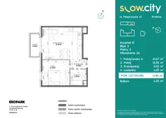 2 pokoje, mieszkanie 41,86 m², piętro 2, oferta nr D3-24, Slow City - Etap D, Kraków, Prądnik Biały, ul. Piaszczysta