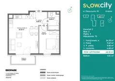 2 pokoje, mieszkanie 46,10 m², piętro 3, oferta nr C2-75, Slow City - Etap C, Kraków, Prądnik Biały, ul. Piaszczysta
