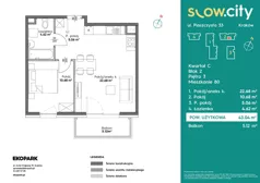 2 pokoje, mieszkanie 43,04 m², piętro 3, oferta nr C2-80, Slow City - Etap C, Kraków, Prądnik Biały, ul. Piaszczysta