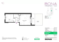 2 pokoje, mieszkanie 45,16 m², piętro 1, oferta nr 1, BONA, Kraków, Podgórze Duchackie, ul. Walerego Sławka 7