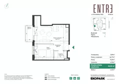 2 pokoje, mieszkanie 46,59 m², piętro 1, oferta nr 116B-M11, Entre, Kraków, Prądnik Biały, ul. Władysława Łokietka 116