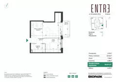 2 pokoje, mieszkanie 39,04 m², piętro 2, oferta nr 116A-M21, Entre, Kraków, Prądnik Biały, ul. Władysława Łokietka 116