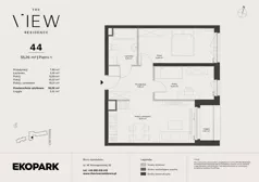 3 pokoje, mieszkanie 55,26 m², piętro 1, oferta nr 44, The View, Kraków, Dębniki, Ludwinów, ul. Marii Konopnickiej 35