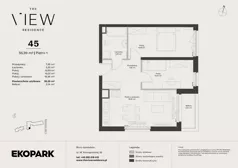 3 pokoje, mieszkanie 55,39 m², piętro 1, oferta nr 45, The View, Kraków, Dębniki, Ludwinów, ul. Marii Konopnickiej 35