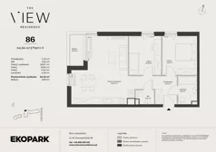 3 pokoje, mieszkanie 64,94 m², piętro 4, oferta nr 86, The View, Kraków, Dębniki, Ludwinów, ul. Marii Konopnickiej 35