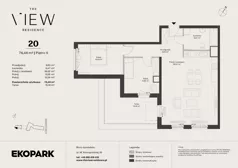3 pokoje, mieszkanie 76,46 m², piętro 6, oferta nr 20, The View, Kraków, Dębniki, Ludwinów, ul. Marii Konopnickiej 35