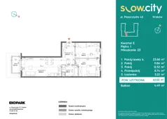 3 pokoje, mieszkanie 62,02 m², piętro 1, oferta nr E-23, Slow City - Etap E, Kraków, Prądnik Biały, ul. Piaszczysta 43