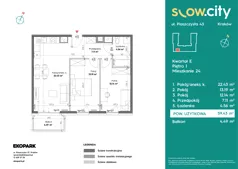 3 pokoje, mieszkanie 59,43 m², piętro 1, oferta nr E-24, Slow City - Etap E, Kraków, Prądnik Biały, ul. Piaszczysta 43