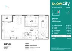 3 pokoje, mieszkanie 88,46 m², piętro 4, oferta nr E-89, Slow City - Etap E, Kraków, Prądnik Biały, ul. Piaszczysta 43