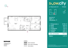 3 pokoje, mieszkanie 79,71 m², piętro 4, oferta nr E-71, Slow City - Etap E, Kraków, Prądnik Biały, ul. Piaszczysta 43