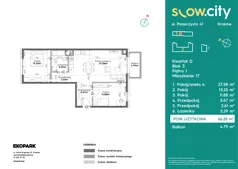 3 pokoje, mieszkanie 66,28 m², piętro 1, oferta nr D3-17, Slow City - Etap D, Kraków, Prądnik Biały, ul. Piaszczysta