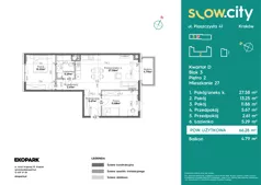 3 pokoje, mieszkanie 66,28 m², piętro 2, oferta nr D3-27, Slow City - Etap D, Kraków, Prądnik Biały, ul. Piaszczysta