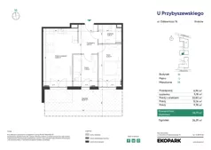 3 pokoje, mieszkanie 56,91 m², parter, oferta nr 1B_M38, U Przybyszewskiego IV, Kraków, Krowodrza, ul. Przybyszewskiego