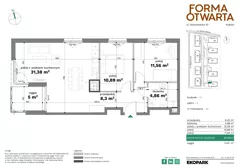 3 pokoje, mieszkanie 66,64 m², piętro 2, oferta nr C1-20, Forma Otwarta - Etap C, Kraków, Bronowice, Bronowice Wielkie, ul. Sosnowiecka