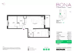 3 pokoje, mieszkanie 59,78 m², piętro 1, oferta nr 183, BONA, Kraków, Podgórze Duchackie, ul. Walerego Sławka 7