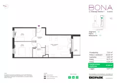 3 pokoje, mieszkanie 57,69 m², piętro 7, oferta nr 117, BONA, Kraków, Podgórze Duchackie, ul. Walerego Sławka 7