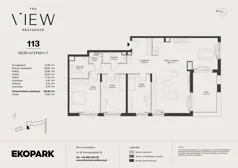 4 pokoje, mieszkanie 132,55 m², piętro 7, oferta nr 113, The View, Kraków, Dębniki, Ludwinów, ul. Marii Konopnickiej 35