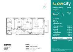 4 pokoje, mieszkanie 88,63 m², piętro 3, oferta nr D2-44, Slow City - Etap D, Kraków, Prądnik Biały, ul. Piaszczysta 39 - 41