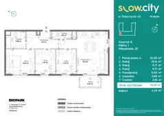 4 pokoje, mieszkanie 76,29 m², piętro 1, oferta nr E-25, Slow City - Etap E, Kraków, Prądnik Biały, ul. Piaszczysta 43