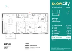 4 pokoje, mieszkanie 76,29 m², piętro 2, oferta nr E-61, Slow City - Etap E, Kraków, Prądnik Biały, ul. Piaszczysta 43