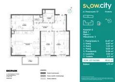 4 pokoje, mieszkanie 80,92 m², piętro 1, oferta nr D1-3, Slow City - Etap D, Kraków, Prądnik Biały, ul. Piaszczysta