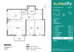 4 pokoje, mieszkanie 80,92 m², piętro 2, oferta nr D1-7, Slow City - Etap D, Kraków, Prądnik Biały, ul. Piaszczysta