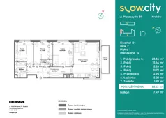 4 pokoje, mieszkanie 88,63 m², piętro 1, oferta nr D2-14, Slow City - Etap D, Kraków, Prądnik Biały, ul. Piaszczysta
