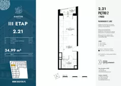 1 pokój, mieszkanie 34,99 m², piętro 2, oferta nr 2.21, Diasfera III, Łódź, Śródmieście, al. Piłsudskiego 37