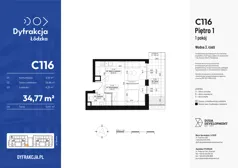 1 pokój, apartament 34,77 m², piętro 1, oferta nr C116, Dyfrakcja Łódzka, Łódź, Widzew, ul. Wodna 3