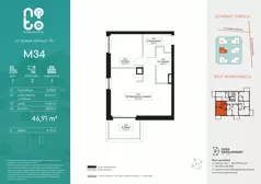 2 pokoje, mieszkanie 46,91 m², piętro 1, oferta nr G.M34, No to Naramowice, Poznań, Naramowice, Naramowice, ul. Maków Polnych