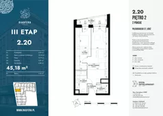 2 pokoje, mieszkanie 45,18 m², piętro 2, oferta nr 2.20, Diasfera III, Łódź, Śródmieście, al. Piłsudskiego 37