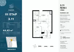 2 pokoje, mieszkanie 44,63 m², piętro 3, oferta nr 3.11, Diasfera III, Łódź, Śródmieście, al. Piłsudskiego 37