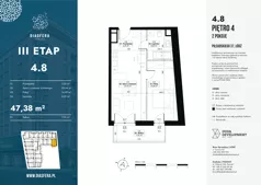 2 pokoje, mieszkanie 47,38 m², piętro 4, oferta nr 4.8, Diasfera III, Łódź, Śródmieście, al. Piłsudskiego 37