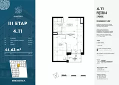 2 pokoje, mieszkanie 44,63 m², piętro 4, oferta nr 4.11, Diasfera III, Łódź, Śródmieście, al. Piłsudskiego 37