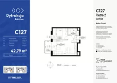 2 pokoje, mieszkanie 42,79 m², piętro 2, oferta nr C127, Dyfrakcja Łódzka, Łódź, Widzew, ul. Wodna 3