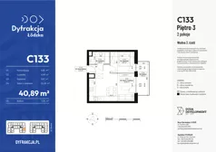 2 pokoje, mieszkanie 40,89 m², piętro 3, oferta nr C133, Dyfrakcja Łódzka, Łódź, Widzew, ul. Wodna 3
