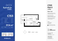 2 pokoje, mieszkanie 37,14 m², piętro 5, oferta nr C153, Dyfrakcja Łódzka, Łódź, Widzew, ul. Wodna 3