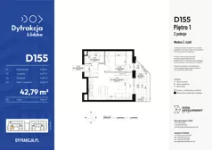 2 pokoje, mieszkanie 42,79 m², piętro 1, oferta nr D155, Dyfrakcja Łódzka, Łódź, Widzew, ul. Wodna 3
