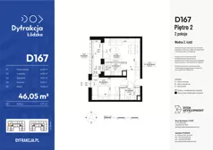 2 pokoje, mieszkanie 46,05 m², piętro 2, oferta nr D167, Dyfrakcja Łódzka, Łódź, Widzew, ul. Wodna 3