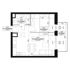 2 pokoje, mieszkanie 43,58 m², piętro 1, oferta nr A005, Dyfrakcja Łódzka, Łódź, Widzew, ul. Wodna 3