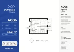 2 pokoje, mieszkanie 36,21 m², piętro 1, oferta nr A006, Dyfrakcja Łódzka, Łódź, Widzew, ul. Wodna 3