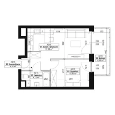 2 pokoje, mieszkanie 36,21 m², piętro 2, oferta nr A015, Dyfrakcja Łódzka, Łódź, Widzew, ul. Wodna 3