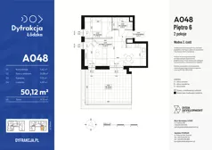 2 pokoje, mieszkanie 50,12 m², piętro 6, oferta nr A048, Dyfrakcja Łódzka, Łódź, Widzew, ul. Wodna 3