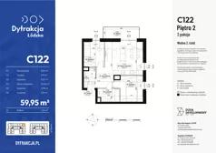 3 pokoje, mieszkanie 59,95 m², piętro 2, oferta nr C122, Dyfrakcja Łódzka, Łódź, Widzew, ul. Wodna 3