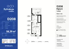 3 pokoje, mieszkanie 58,39 m², piętro 6, oferta nr D208, Dyfrakcja Łódzka, Łódź, Widzew, ul. Wodna 3