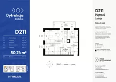 3 pokoje, mieszkanie 50,74 m², piętro 6, oferta nr D211, Dyfrakcja Łódzka, Łódź, Widzew, ul. Wodna 3